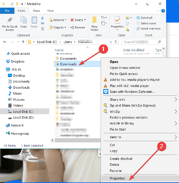 change Windows 10 default download folder location