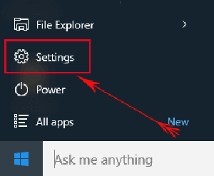 settings symbol in the start menu windows 10